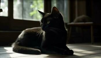 mignonne chaton séance par fenêtre, regarder avec doux rayé fourrure généré par ai photo