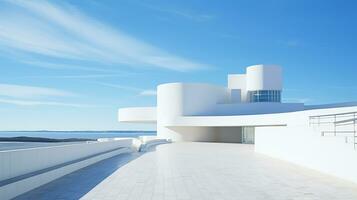 moderne architecture, blanc bâtiment avec bleu ciel Contexte. 3d rendre. génératif ai photo