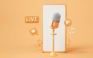 microphone et vivre streaming, 3d le rendu. photo