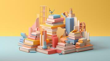 le minimaliste objet de une pile de livres, 3d le rendu photo