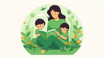 une mère enseignement sa enfant à lire. génératif ai photo