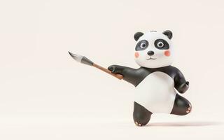 dessin animé Panda et chinois rétro encre brosse, 3d le rendu. photo