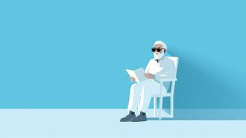 vieux homme en train de lire une livre tandis que séance dans une chaise. vecteur illustration. génératif ai photo