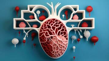 3d illustration maquette de le Humain organe système, anatomie, nerveux, circulatoire, digestif, excréteur, urinaire, et OS systèmes. médical éducation concept, génératif ai illustration photo