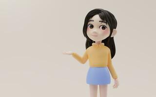 peu fille propager sa paume avec dessin animé style, 3d le rendu. photo