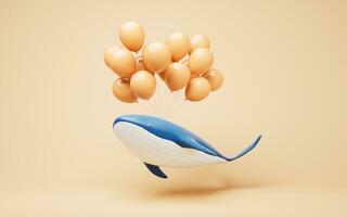 baleine avec des ballons, 3d le rendu. photo