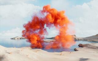 Dénudé terre et des lacs avec fumée flottant, 3d le rendu. photo