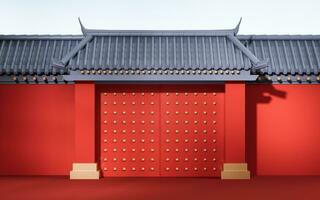 chinois ancien porte, traditionnel architecture, 3d le rendu. photo