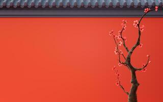 prune fleur avec chinois ancien mur, 3d le rendu. photo