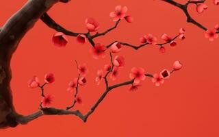 prune fleur avec rouge arrière-plan, 3d le rendu. photo