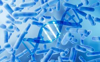 ADN et germes avec bleu arrière-plan, 3d le rendu. photo