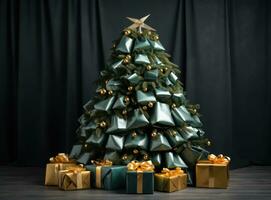 Noël arbre de vert et or cadeau des boites photo