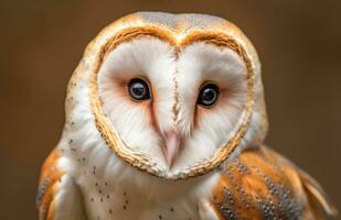 proche en haut de une Grange hibou. génératif ai. photo