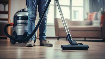 professionnel tapis nettoyage avec une vide nettoyeur. close-up.ai génératif photo