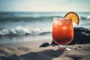 cocktail sur le plage, sur une chaud ensoleillé journée. ai génératif photo