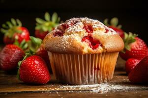 fraîchement cuit fraise muffin photo