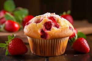 fraîchement cuit fraise muffin photo