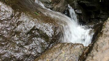 fermer vue de clair l'eau en cascade vers le bas rivière rochers photo