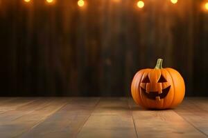 Halloween Contexte concept. bois table avec citrouille. génératif ai photo