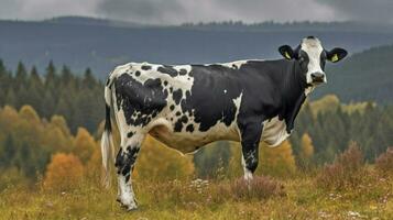 vaches dans une pâturage étant brouté ai génératif photo