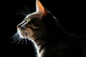 portrait de une Bengale chat sur une noir Contexte génératif ai photo