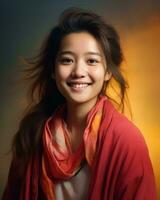 portrait de asiatique fille souriant génératif ai photo