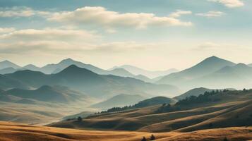 montagnes dans le distance avec des nuages dans le ciel génératif ai photo