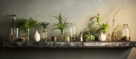 les plantes pots et miroir sur une étagère photo