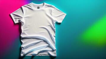 t-shirts maquette avec texte espace sur colrful Contexte HD ai photo