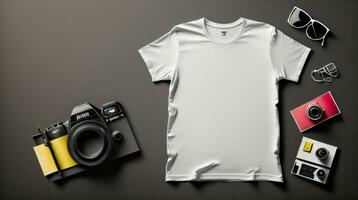 t-shirts maquette avec texte espace sur colrful Contexte HD ai photo