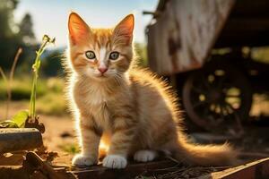 mignonne chaton dans peu cultiver. chaton avec marrant Regardez photo