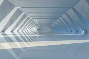 blanc hexagonal tunnel, moderne architecture, 3d le rendu. photo