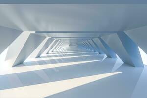 blanc hexagonal tunnel, moderne architecture, 3d le rendu. photo