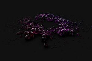 violet bulles sur noir sol, 3d le rendu. photo