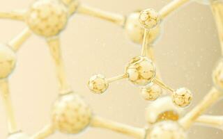 cellule structure avec d'or arrière-plan, 3d le rendu. photo