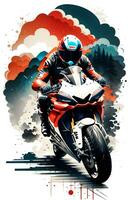 courses moto avec encre style numérique La peinture sur esquisser pour T-shirt impression photo