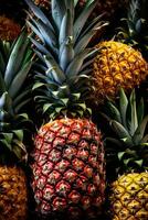 réaliste photo de une bouquet de Ananas. Haut vue fruit paysage. ai généré