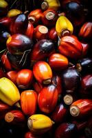 réaliste photo de une bouquet de pétrole paume fruit. Haut vue fruit paysage. ai généré