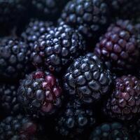 réaliste photo de une bouquet de mûres. Haut vue fruit paysage. ai généré