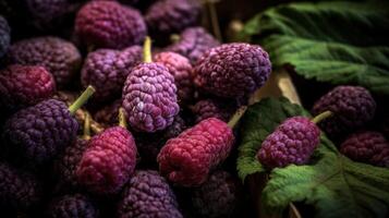 réaliste photo de une bouquet de mûres. Haut vue fruit paysage. ai généré