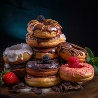 réaliste photo de Donut. fermer nourriture la photographie. ai généré
