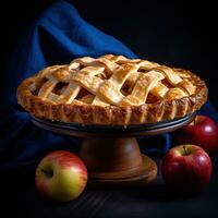 réaliste photo de Pomme tarte, alentours par Pomme fruit. fermer nourriture la photographie. ai généré