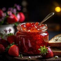 réaliste photo de fraise Confiture. fermer nourriture la photographie. ai généré