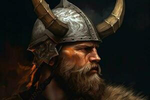 viking portrait casque. produire ai photo