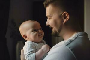 papa bébé portrait. produire ai photo