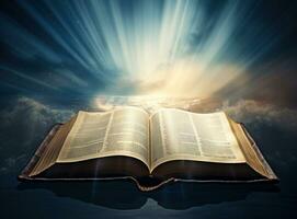 ouvert Bible avec sunlights photo