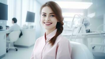 magnifique fille sur une visite à le dentiste photo