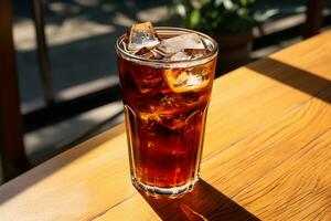 Frais la glace americano servi dans une clair verre sur une ensoleillé journée dans café ai génératif photo