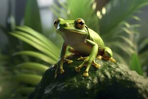 arbre grenouille séance sur plante. ai généré photo