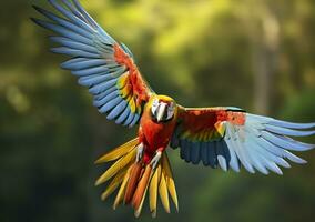 en volant ara, magnifique oiseau. génératif ai photo